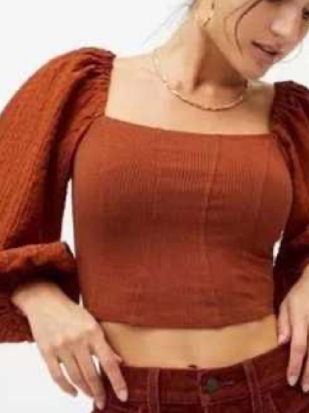 Urban Outfitters Rust Orange Long Sleeve Square Neck Top